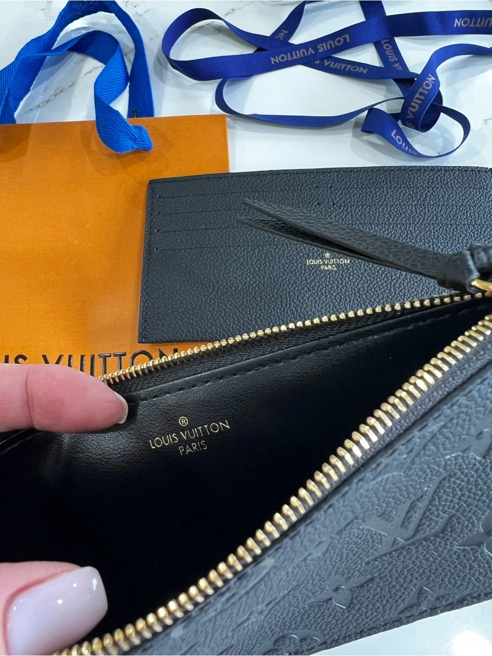 Louis Vuitton Black Embossed Monogram Zip Pouch with Card Holder - Picture 4 of 7